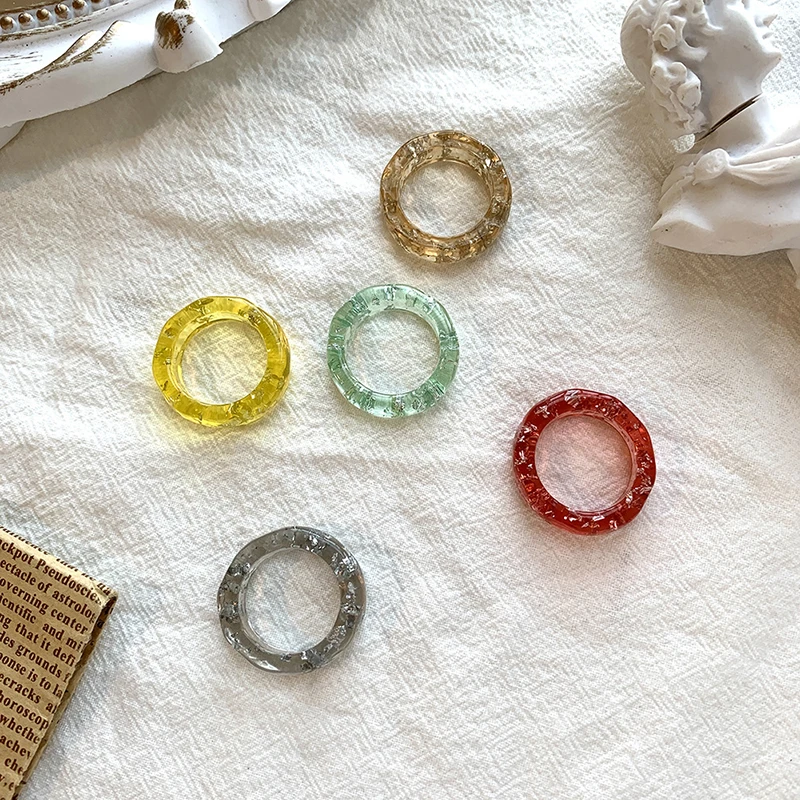 

1SET 2021 Korea Fashion Colorful Transparent Resin Acrylic Geometric Rings for Women Jewelry Ring Set New Year Gifts