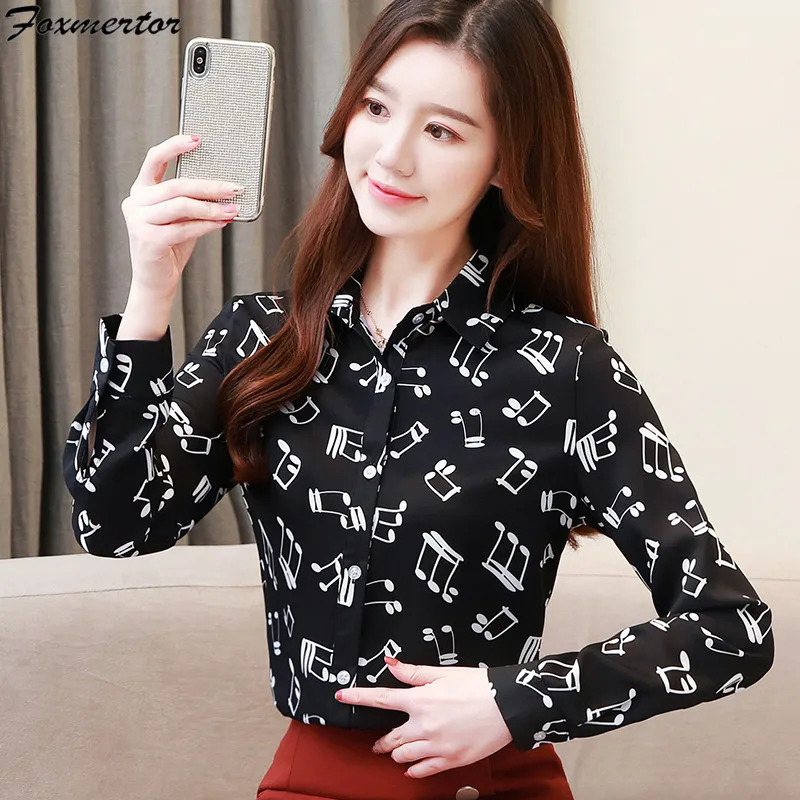 2021 осенние женские топы рубашки с принтом новая модная шифоновая блузка Женская