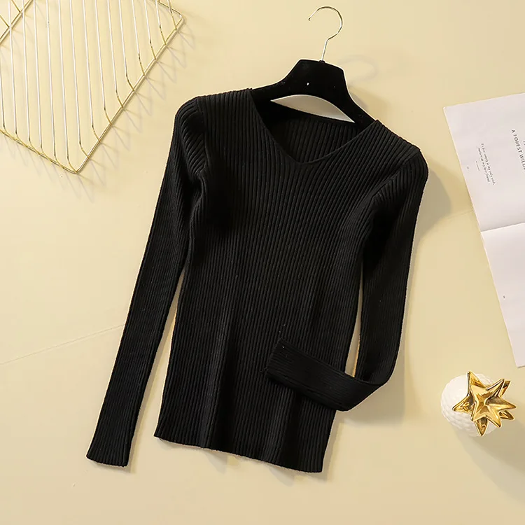 Новинка 2019 свитер с v-образным вырезом женский длинный рукав дикий тонкий один