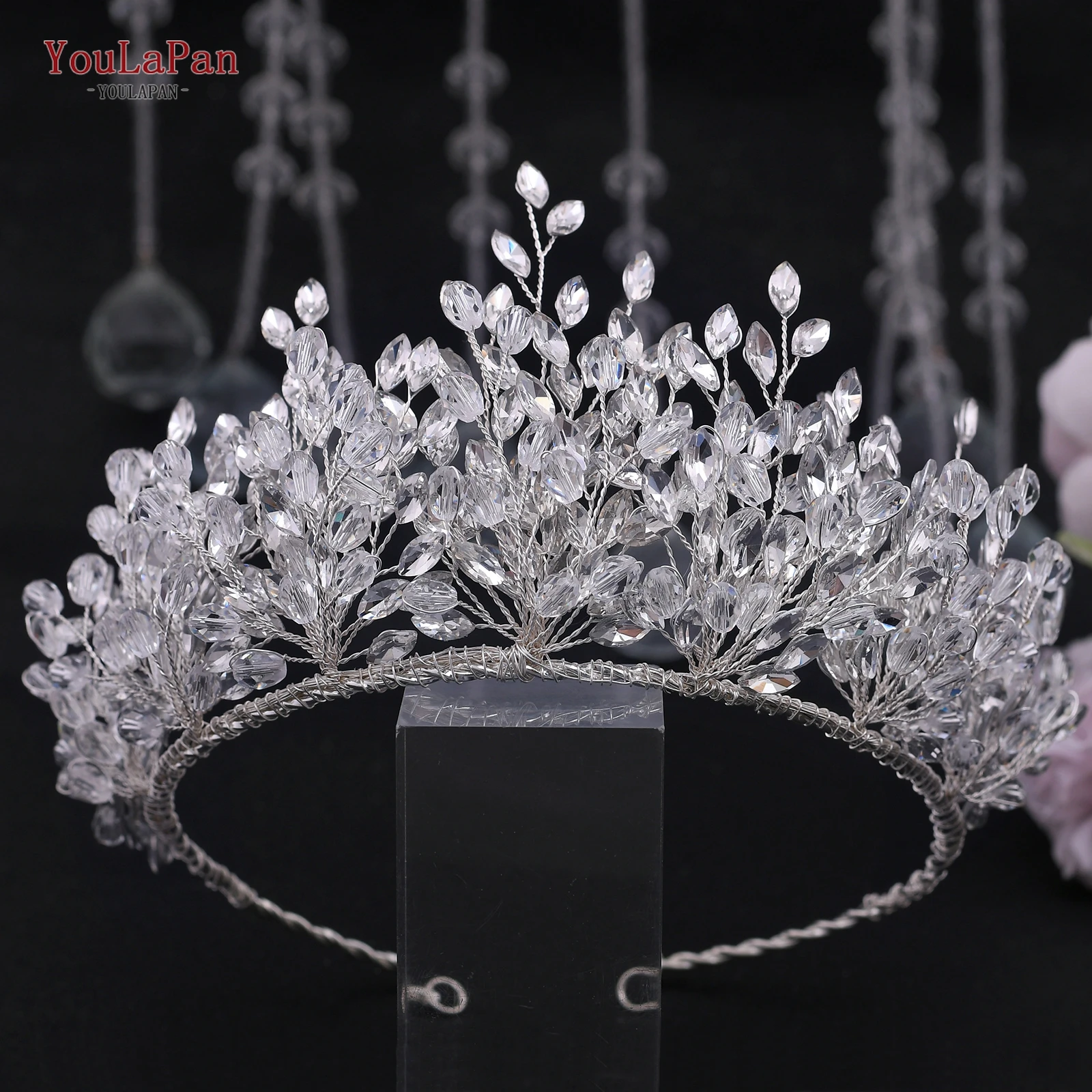 

YouLaPan HP361 Handmade Rhinestone Bridal Hair Tiara Crown Clear Crystal Wedding Headwear Brial Hair Accessories Headdress