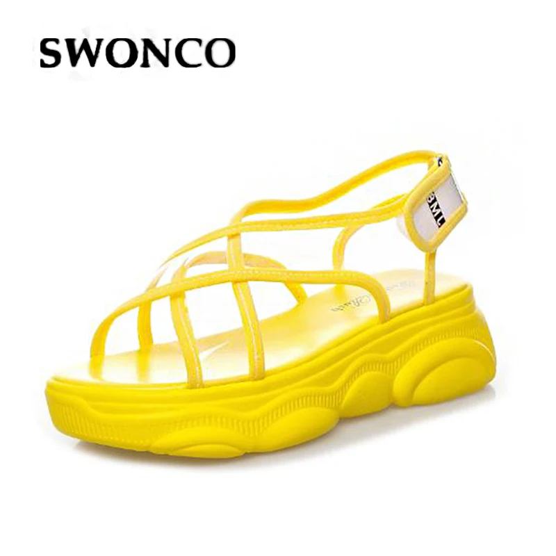 SWONCO/женские сандалии на плоской платформе летние белые туфли прозрачные