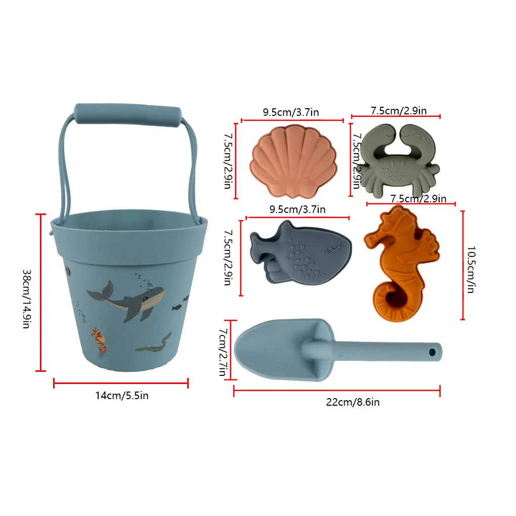 

Silicone Children Beach Toys 6 Pcs Kit Baby Summer Digging Sand Tool with Shovel Water Game Play Outdoor Toy Set Sandbox for Kid
