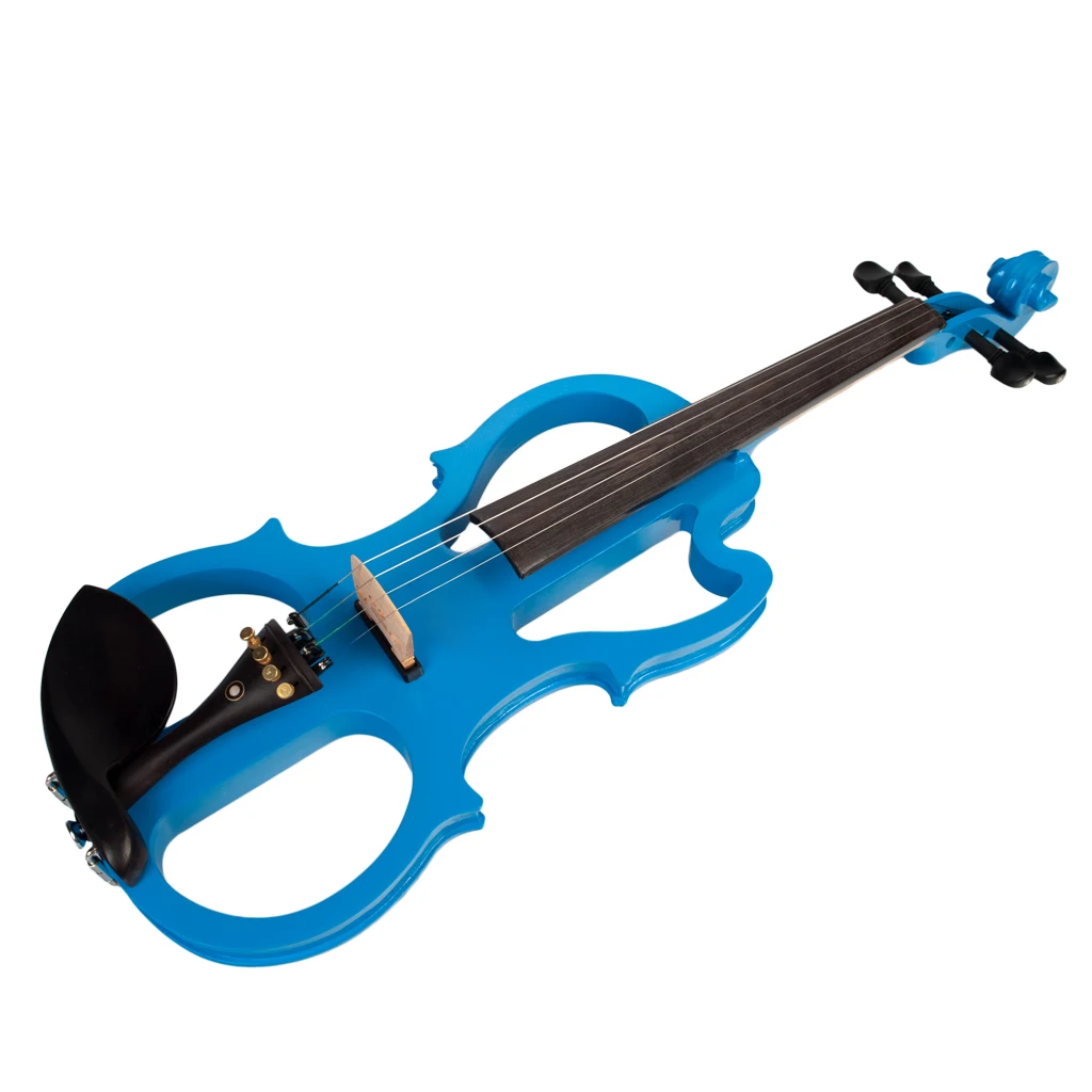Blue Full Size 4/4 Solid Wood Metallic Electronic/Silent Violin w/ Ebony Fittings Carrying Case+Rosin+Violin String+Maple Bridge enlarge