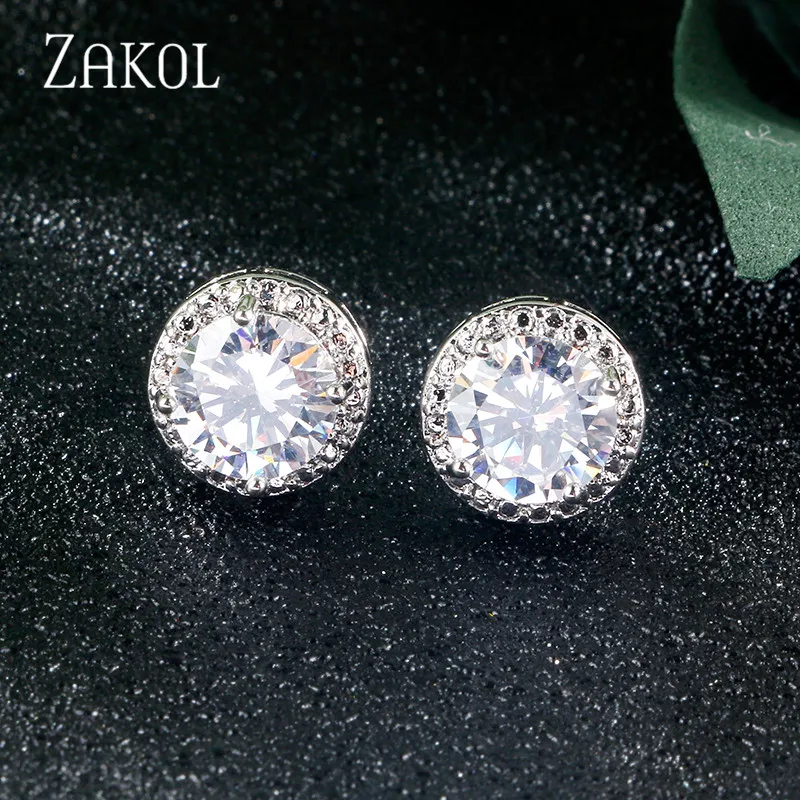 ZAKOL классический зеленый AAA серьги с цирконием кубической огранки круглый