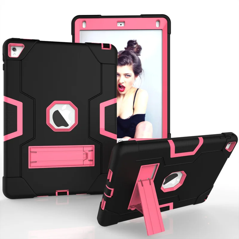 

For iPad Air 2 Case,Impact Resistant Shockproof Heavy Duty Armor Silicon+PC Hybrid 3 Layer Stand Tablet Cover For iPad Air2 Case