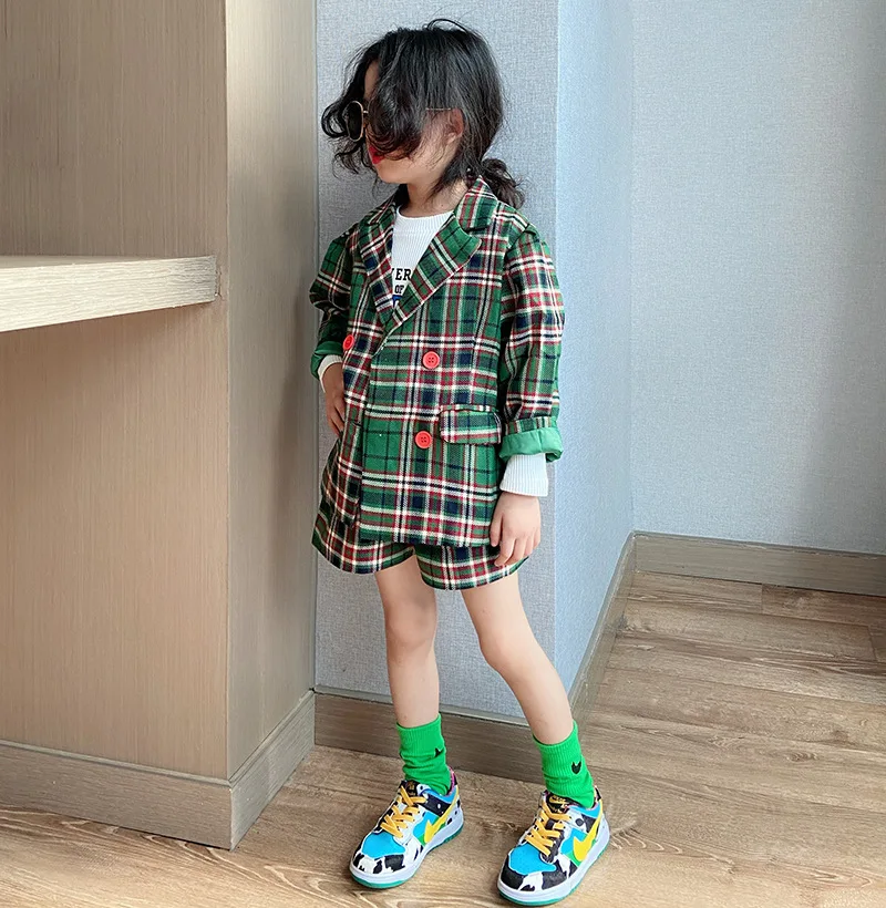 Детская одежда Новинка Осень 2020 клетчатый костюм с вышивкой куртка шорты из 2