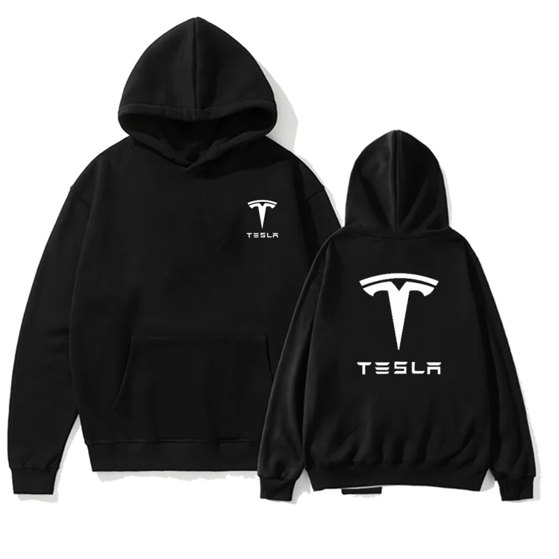 

Толстовка мужская с капюшоном, Модный свитшот с принтом логотипа машины Тесла, худи в стиле хип-хоп, повседневный флисовый спортивный костю...