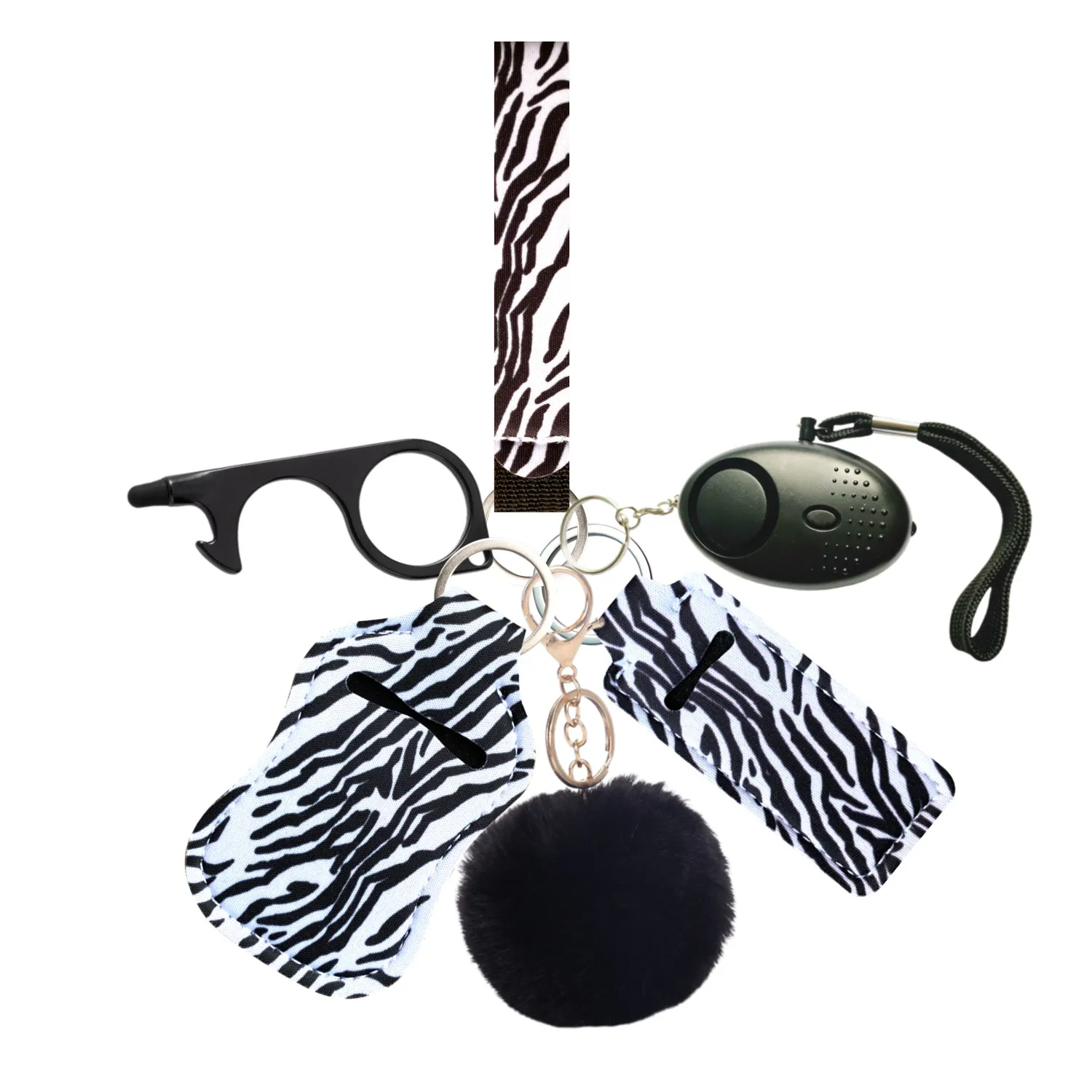 Self Defense Keychain Set for Women Girl Kit Safety Keychain Chapstick Holder Personal Alarm Keychain Lip Balm Lanyard