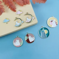 jeque 10pcs cartoon moon bunny clouds unicorn enamel charms animals alloy pendants craft diy earrings necklace jewelry accessory