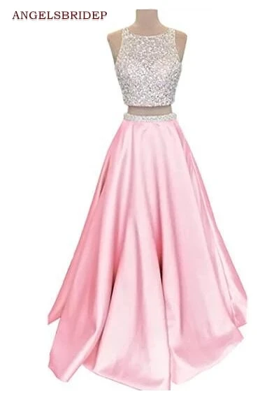 

ANGELSBRIDEP 2 Pieces Prom Dresses Party Gowns Sexy High-Neck Beading Sparkly Floor-Length Formal Cinderella Birthday Gowns