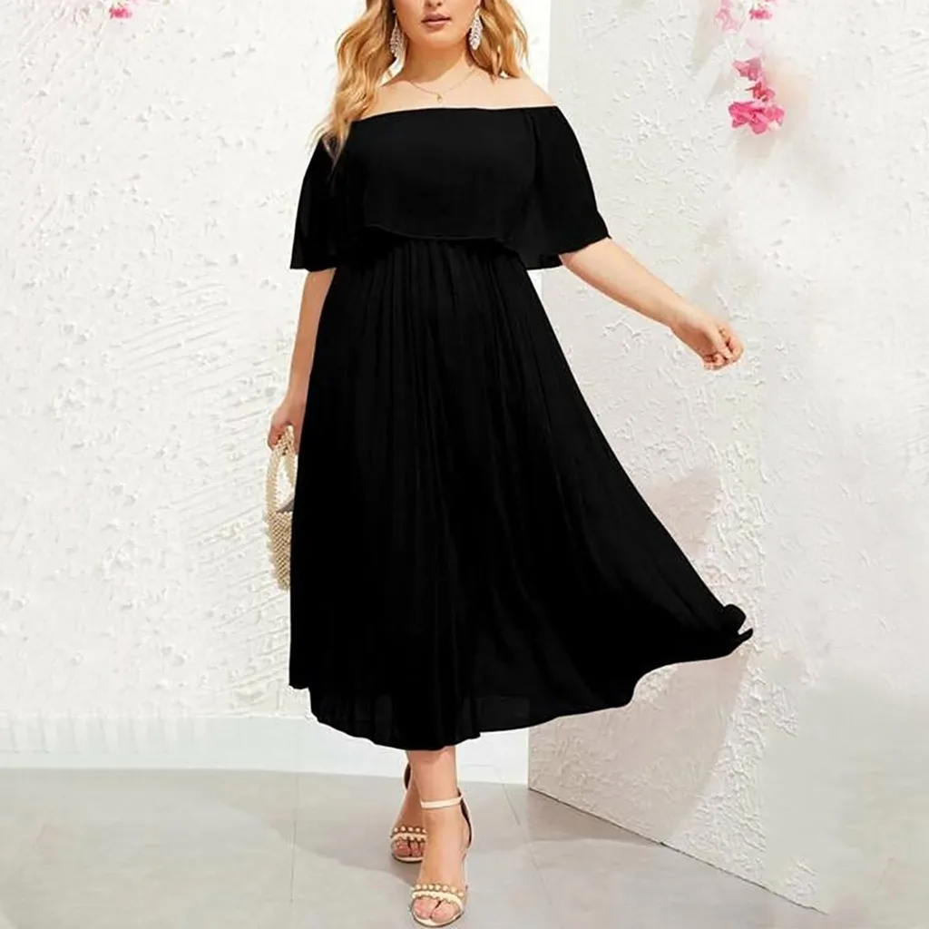 Шифоновое платье размера плюс 5XL женское сексуальное с открытыми плечами и