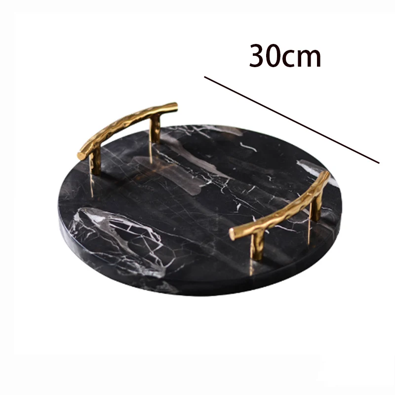 

Luxtry Home Soft Decor Accessories Natural Black Marble Round Storage Tray Modern Villa Hotel Living Room Cup Dim Sum Tea Tray