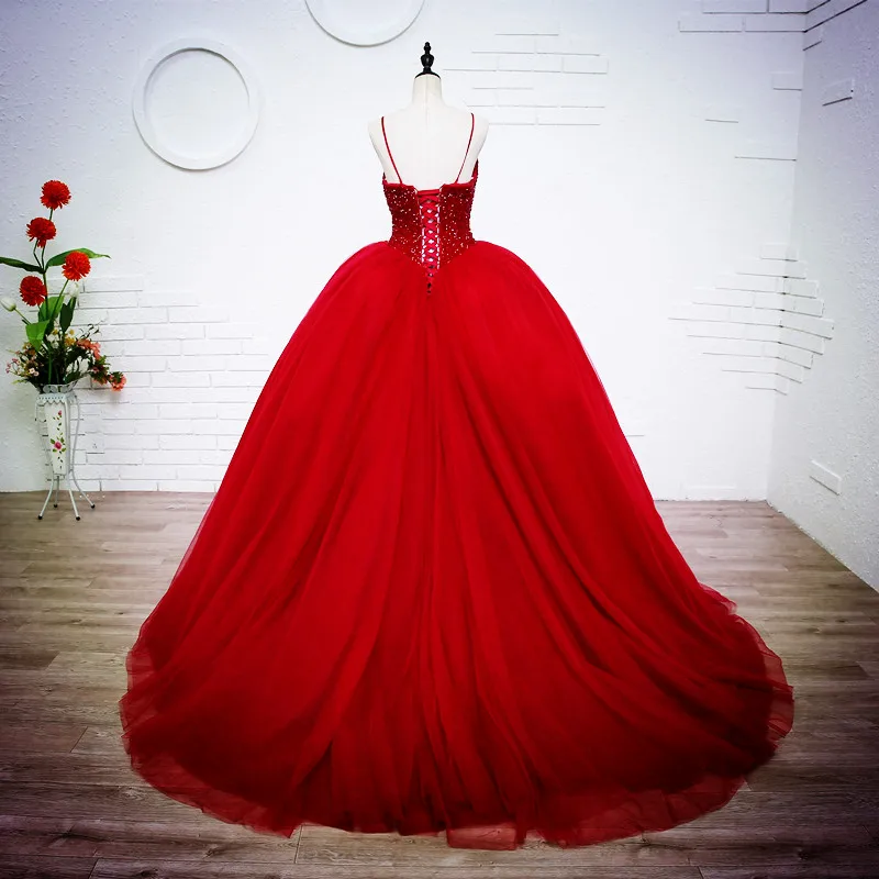 2021 роскошное бальное платье с кристаллами Красное свадебное принцессы бисером