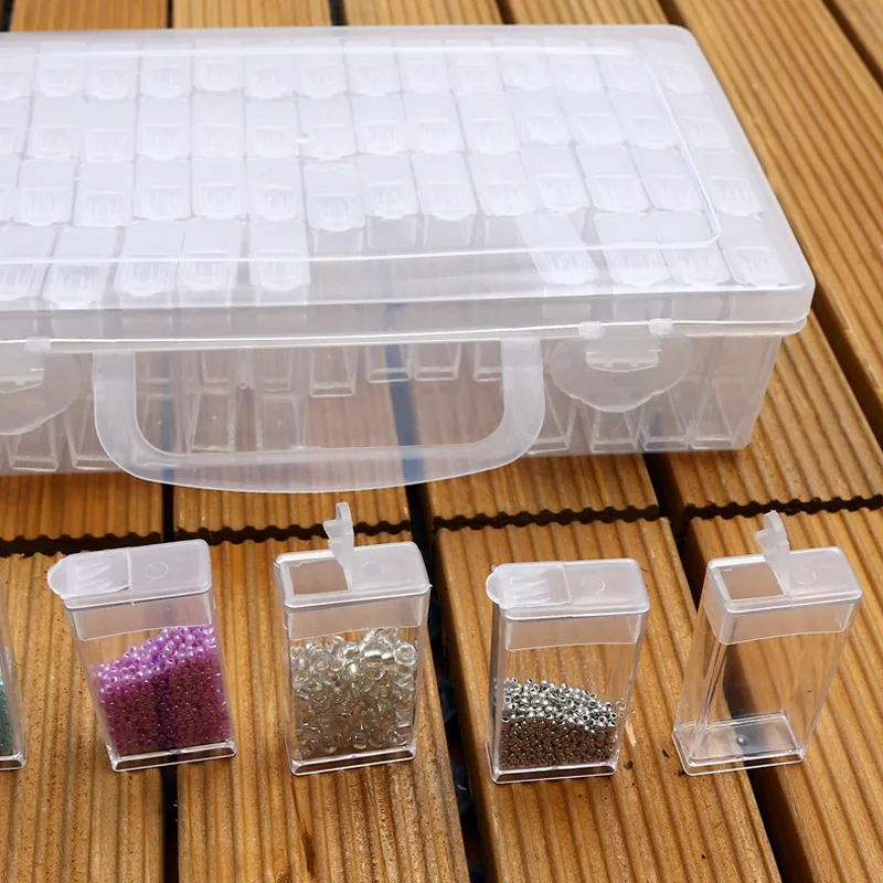 

Plastic Transparent Storage Box 64 Grid Rhinestone Embroidery Stone Storage Accessory F2
