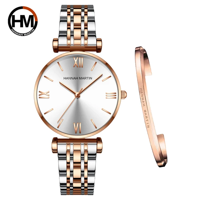 Роскошные модные женские часы из нержавеющей стали цвета розового золота, элегантные японские кварцевые наручные часы с простым круглым циферблатом, водонепроницаемые часы