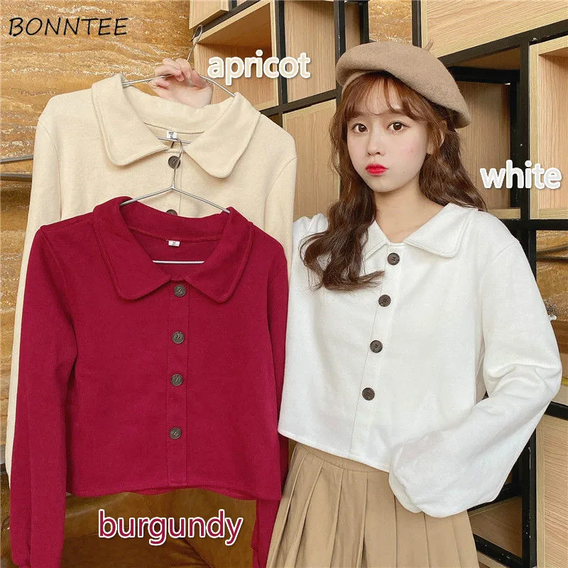 

Пуловеры женские свитера винтажные однотонные укороченные пуговицы для подростков с длинным рукавом Повседневные Элегантные Модные Мягки...