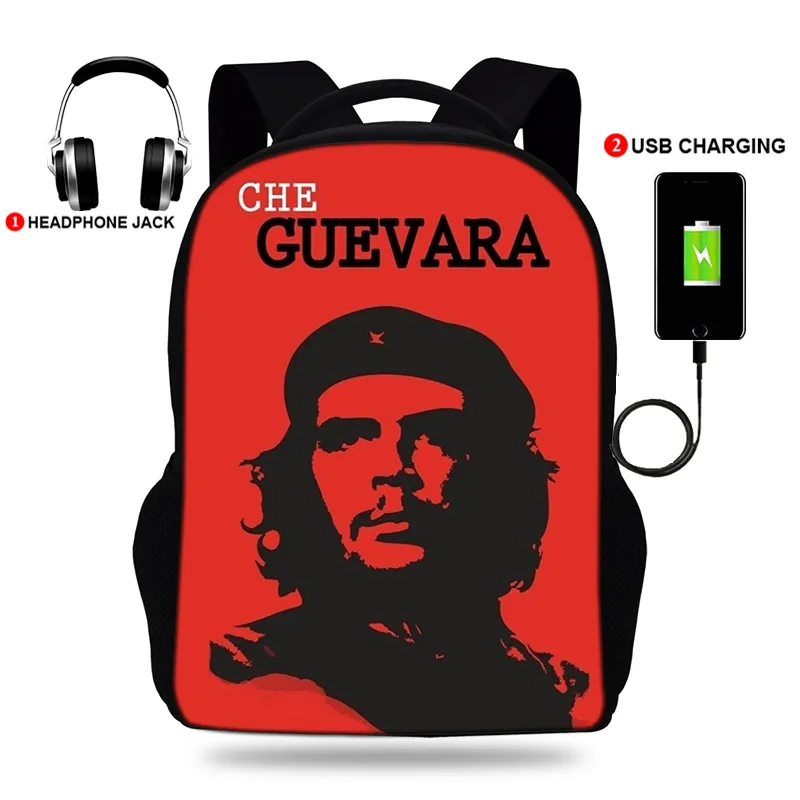 Кубинский революционный лидер Че Гевара, школьный ранец с принтом и USB-зарядкой, вместительные школьные ранцы для подростков и студентов, же...