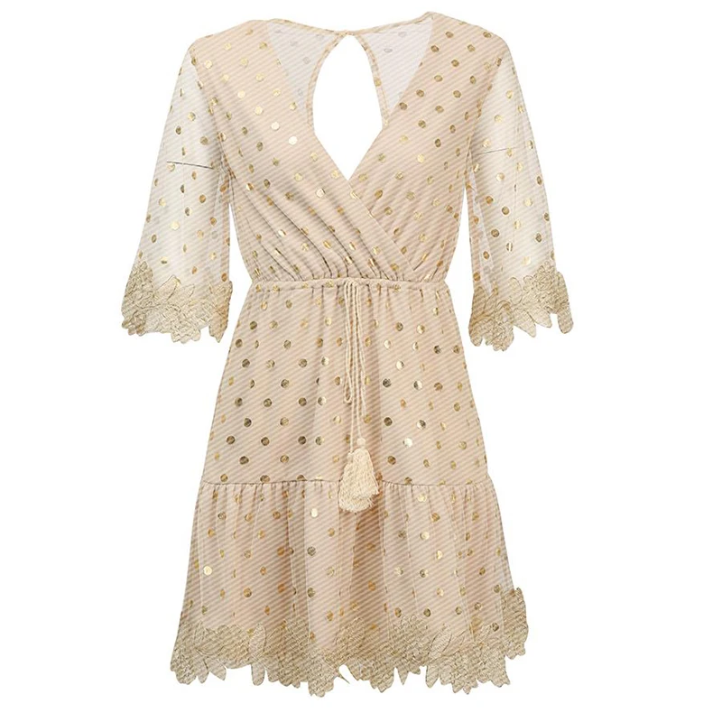 Для женщин с v образным вырезом летнее пляжное платье расклешенными рукавами