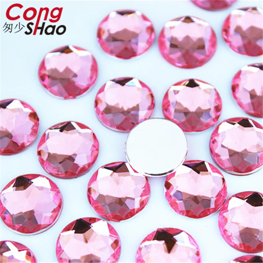 Light pink Cong Shao 200 шт 12 мм круглые акриловые стразы аппликация с камнями и кристаллами плоская задняя сторона бусины аксессуары для одежды CS91 - Цвет: Light pink
