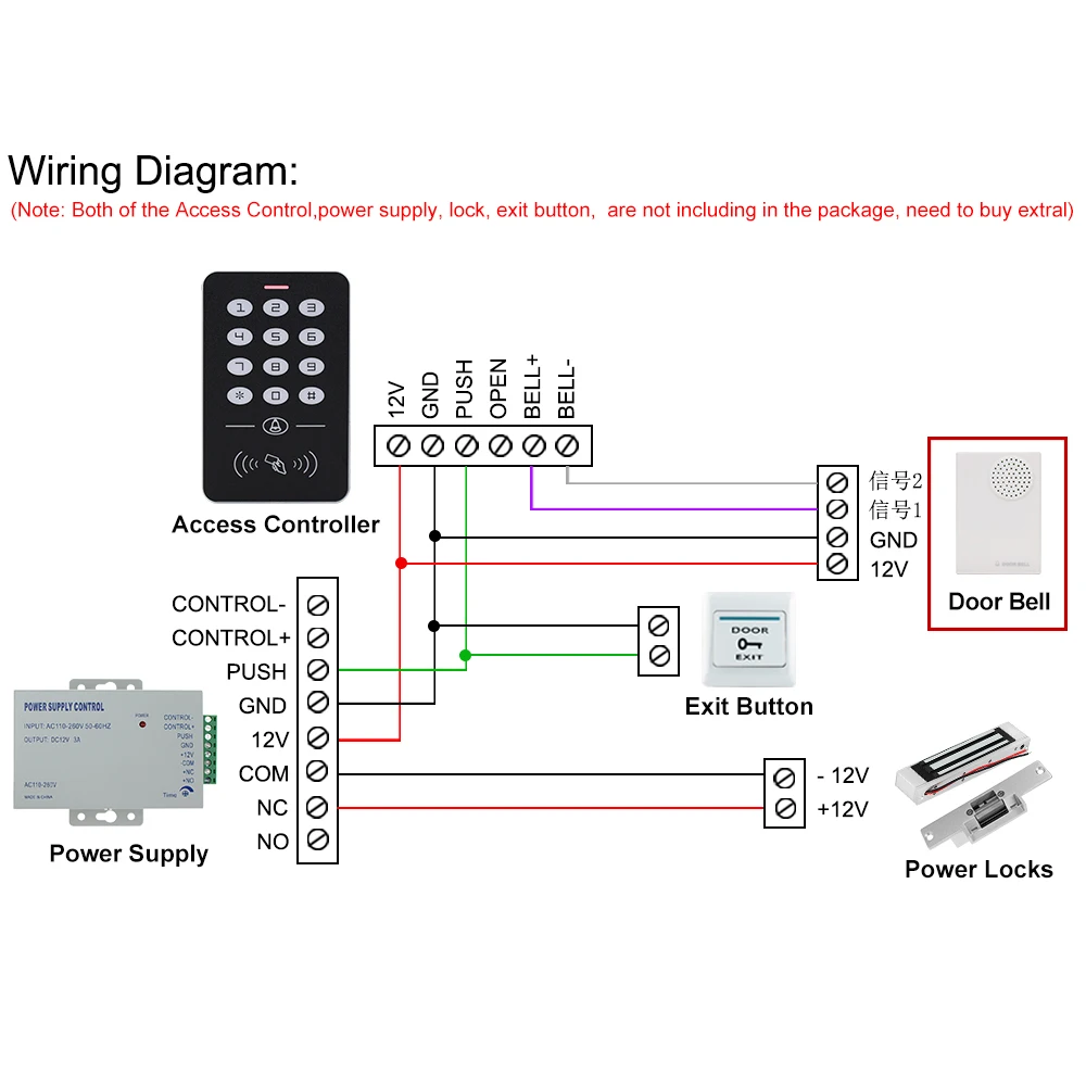 4 провода DC12V проводной дверной звонок не нужен аккумулятор Ding-Dong музыкальный Chime