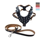 Роскошный кожаный жилет с шипами для собак, шлейка и поводок для щенков, свинец для большого размера, боксерский мастиф, дизайнерский