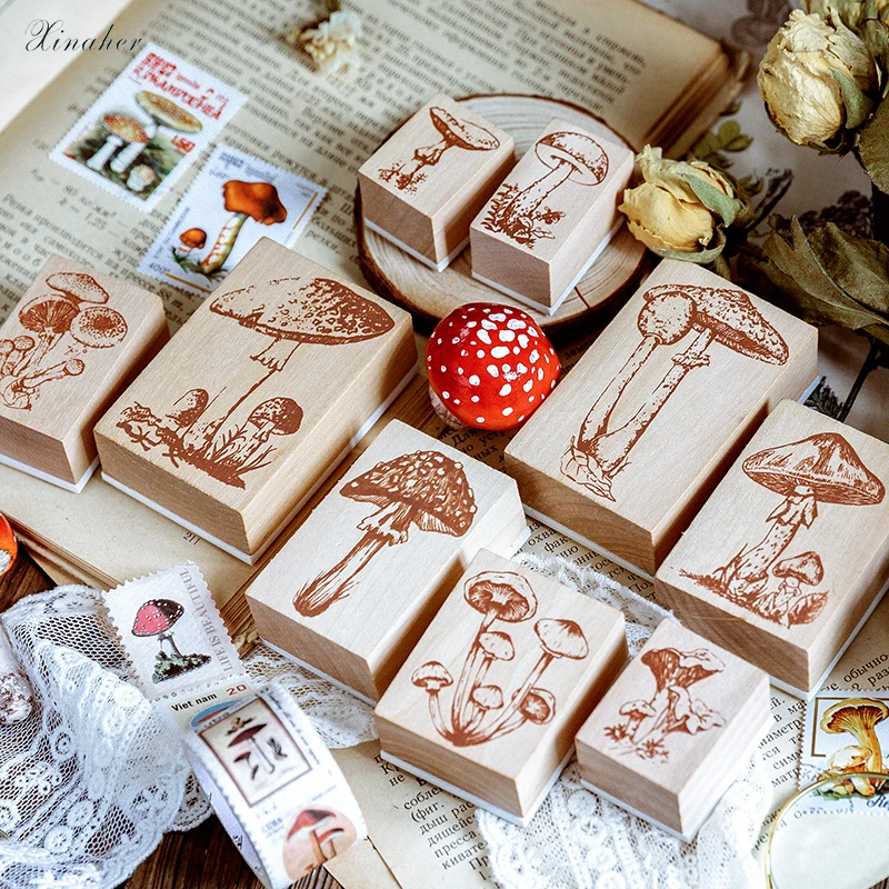 XINAHER винтажные леса гриб украшение штамп деревянные и резиновые штампы для