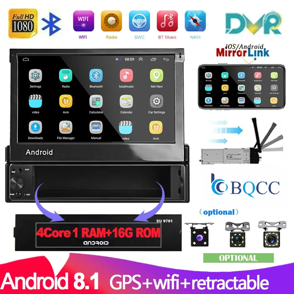 Автомобильный радиоприемник на Android 8 1 GPS выдвижной MP5 7 дюймов Mirror Link Wi-Fi Авторадио
