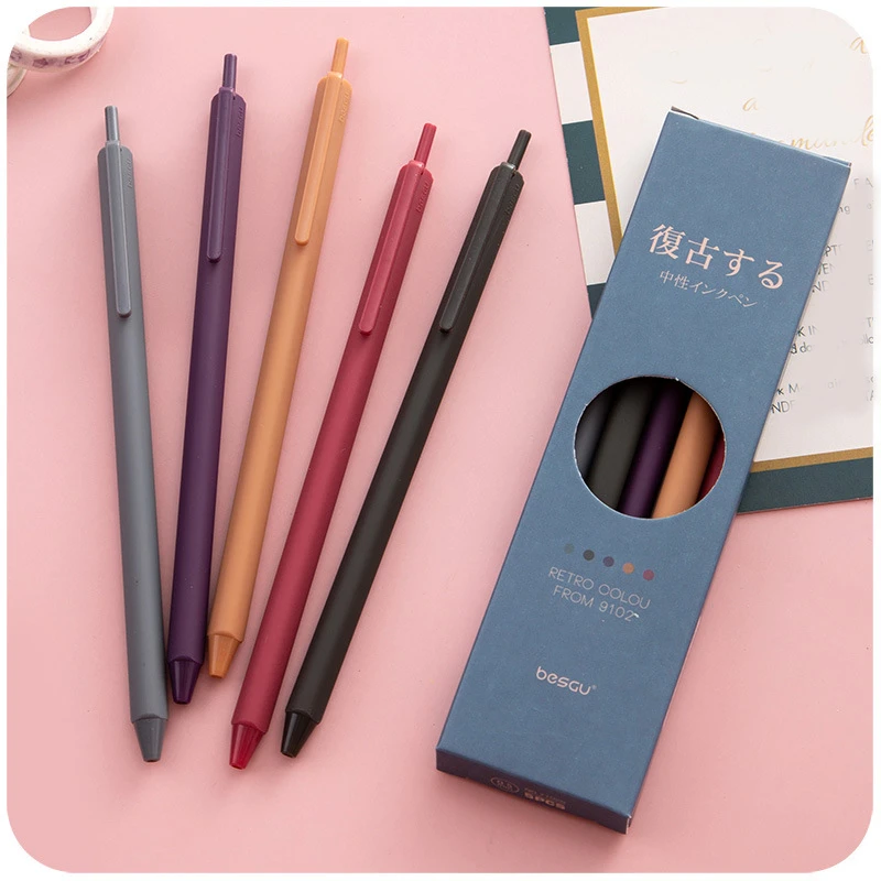 

5Pcs/Box 0.5mm Retro Dark Color Gel Pens Set Creative Triangular Body Ballpoint Gel Pen for Journaling School Supplies