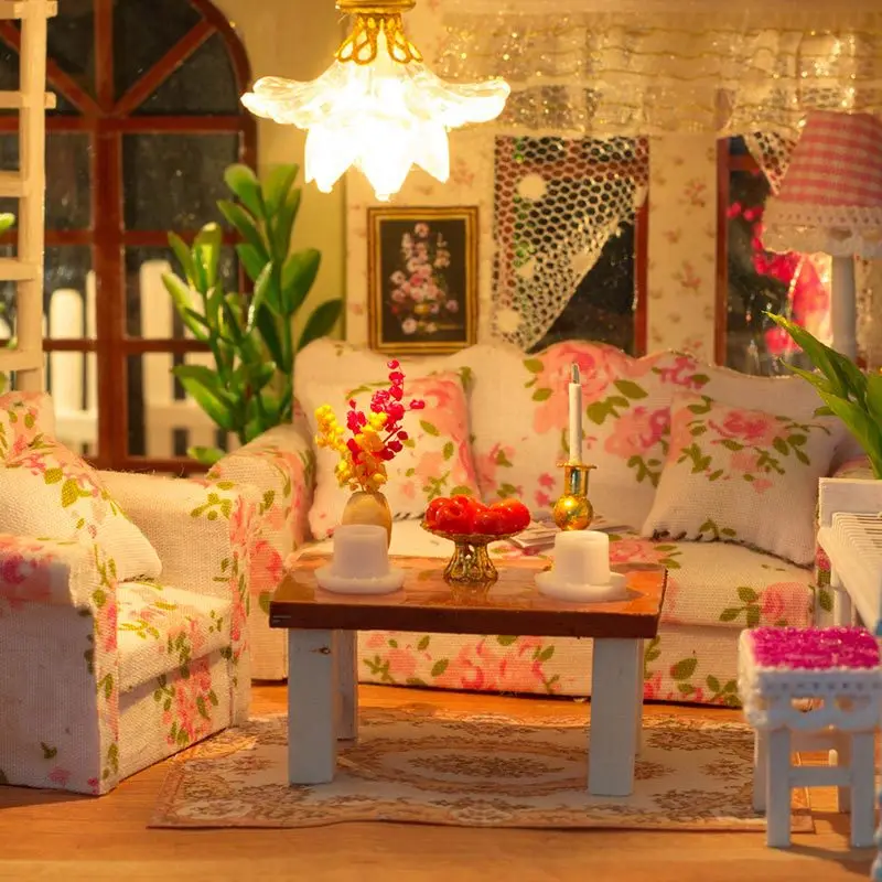 

DIY European Large Villa Dollhouse Miniature Furniture With LED Kits Doll Houses Assemble Toys Children Christmas Gift Casa