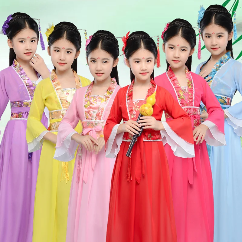 

Костюм для девочек Hanfu в китайском стиле; древняя одежда; костюм принцессы; одежда для сцены для ролевых игр