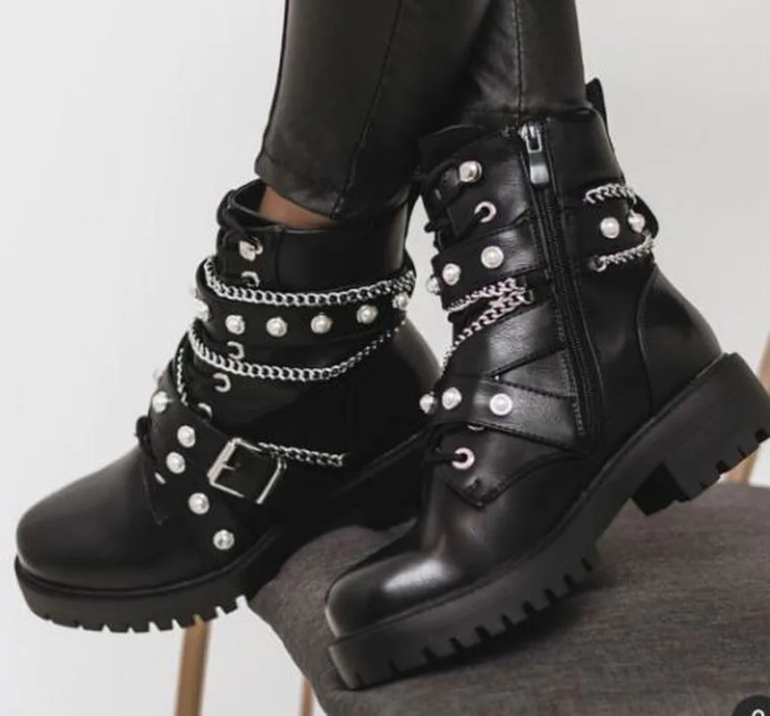 Женские ботильоны сапоги на низком каблуке Martin Женская обувь Короткие ботинки из