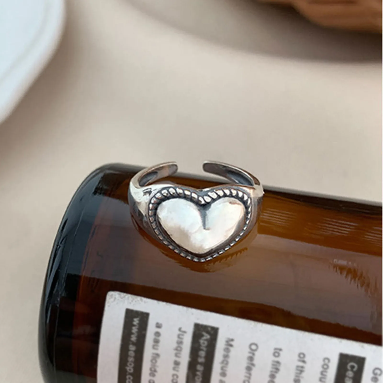 

Womens Girls Vintage Heart Adjustable Ring Jewelry Birthday holiday Gift Girl's ring accessory Memorial gift Couple U*