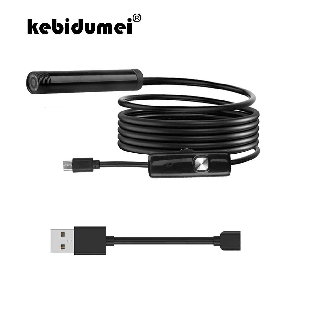 

kebidumei Mini USB 720P HD 7mm Endoscope Waterproof 6 LED 1M Borescope Snake Inspection Tube Video Camera Adapter For Android PC