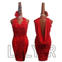 latin dance dress latin skirt competition dress costumes performing dress practice skirt customize adult kids lady red lunba cha