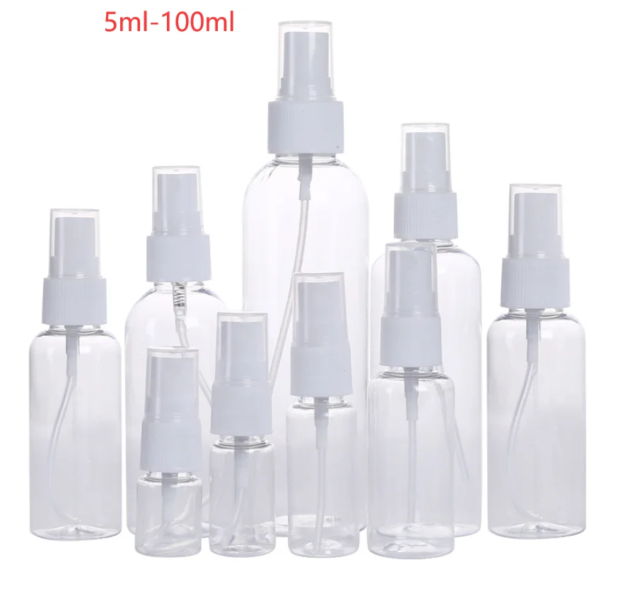 

Refillable Bottles Travel Transparent Plastic Perfume Atomizer Empty Small Spray Bottle 10/20/ 30/50/60/100ml Toxic Free Safe