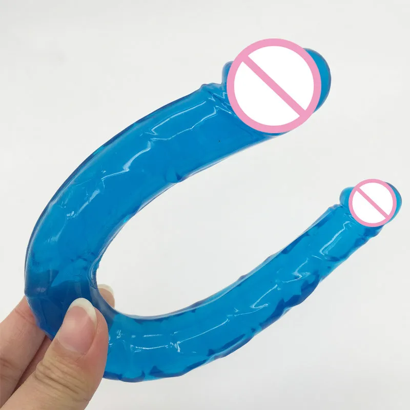 Двойной реалистичный синий пенис взрослые секс игрушки для женщин и лесбиянок