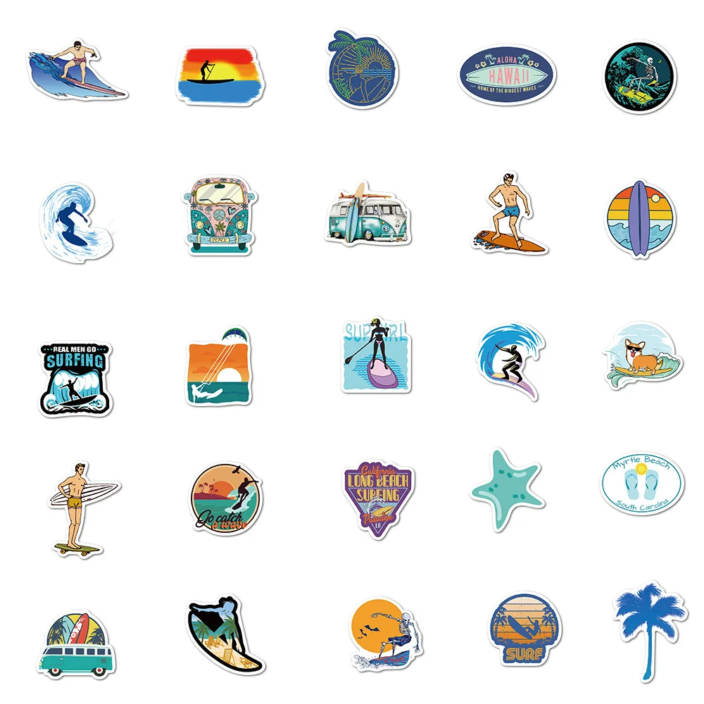 Pegatinas para surfear, adhesivos impermeables para viaje, playa, Surf, equipaje, bicicleta, botella de agua, 50 Uds.-4
