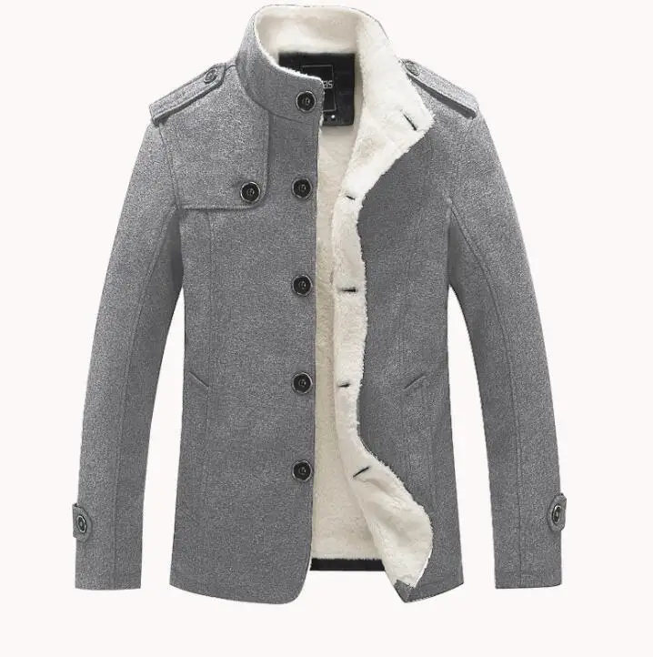 Men's Winter Coat Men's Fleece Parkas Warm Coat Leisure Stand Collar Velvet Coat Solid Color Wool Jacket Wool Collar