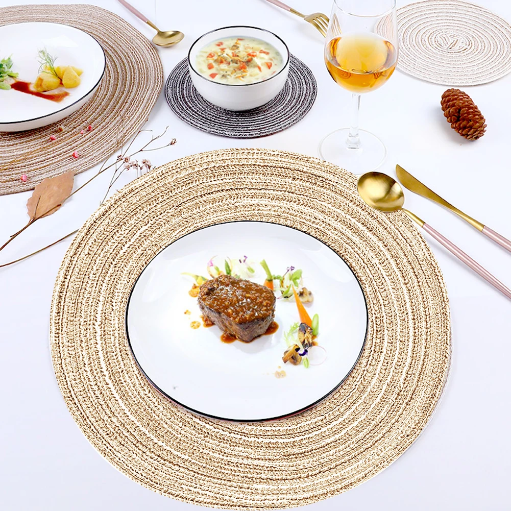 Набор круглых плетеных салфеток 6 моющихся подставок для кухонного стола горячих