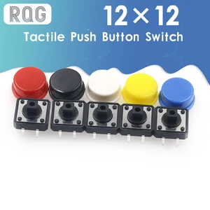 Тактильный кнопочный переключатель, 25 шт., Мгновенный Переключатель 12*12*7,3, кнопка мини-выключатель, 25 тактовых крышек (5 цветов) для переключателя Arduino