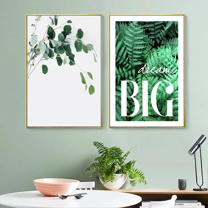 Скандинавская Минималистичная зеленая стена с листьями искусство резиновое