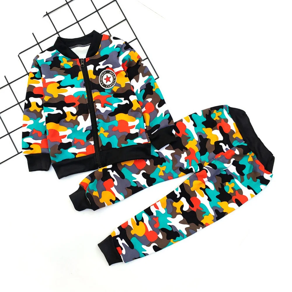 colorful Camouflage Модная детская одежда; зимняя одежда для малышей; рубашка с Микки Маусом; комплект из пальто и штанов; теплый костюм для мальчиков и девочек - Цвет: colorful Camouflage