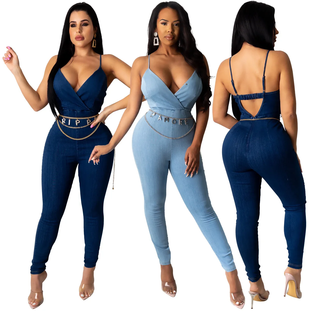 

Hot Selling Fashion Casual Slim Jumpsuits Solid Color Backless Tight Sleeveless Sexy Leisure Women One Piece Romper