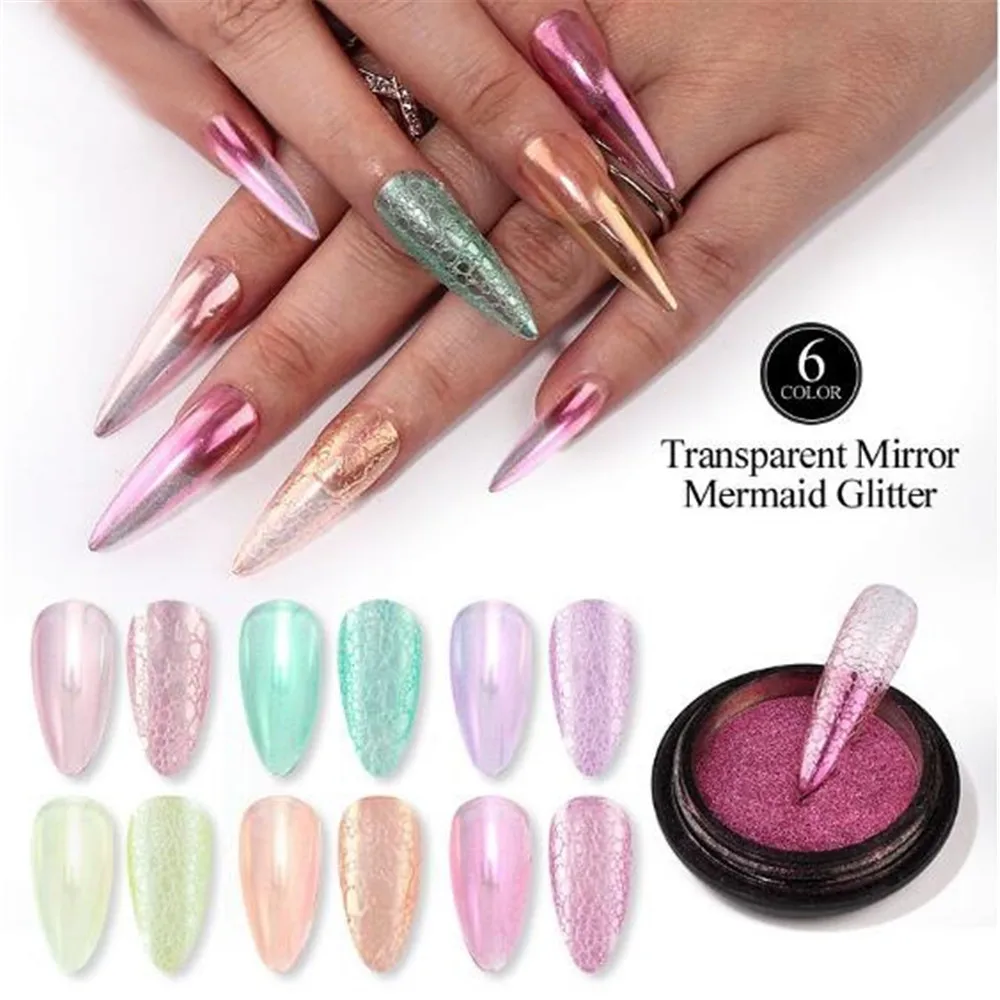 Прозрачный зеркальный перламутровый порошок для ногтей сверкающий красочный