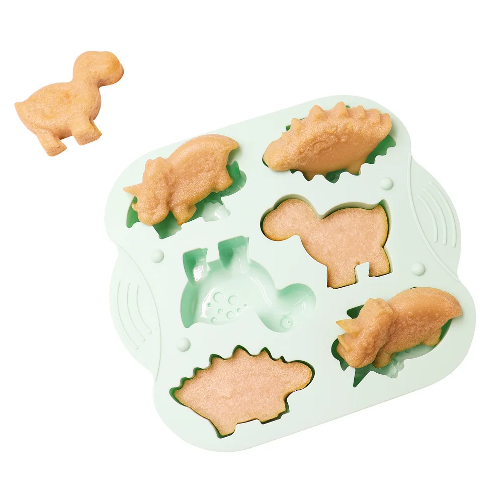 

New DIY Platinum 6-Piece Silicone Dinosaur Rice Pudding Mold DIY Cartoon Rice Pudding Plate Cake Mold Baking Appliance