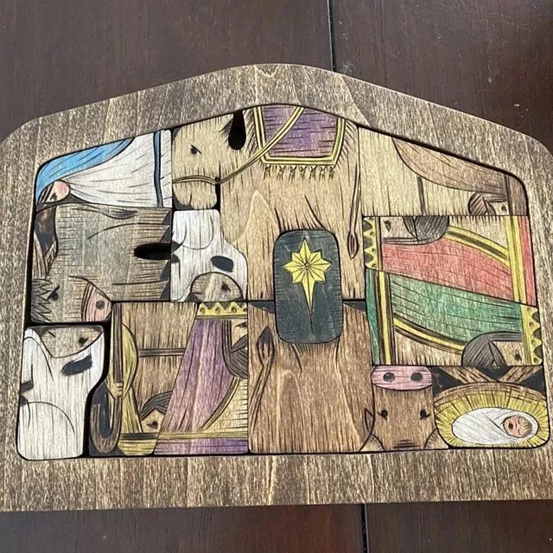 

Wooden Jesus Puzzles Nativity Puzzle with Wood Burned Design Home Decoration Accessories For Kids Adult XKW