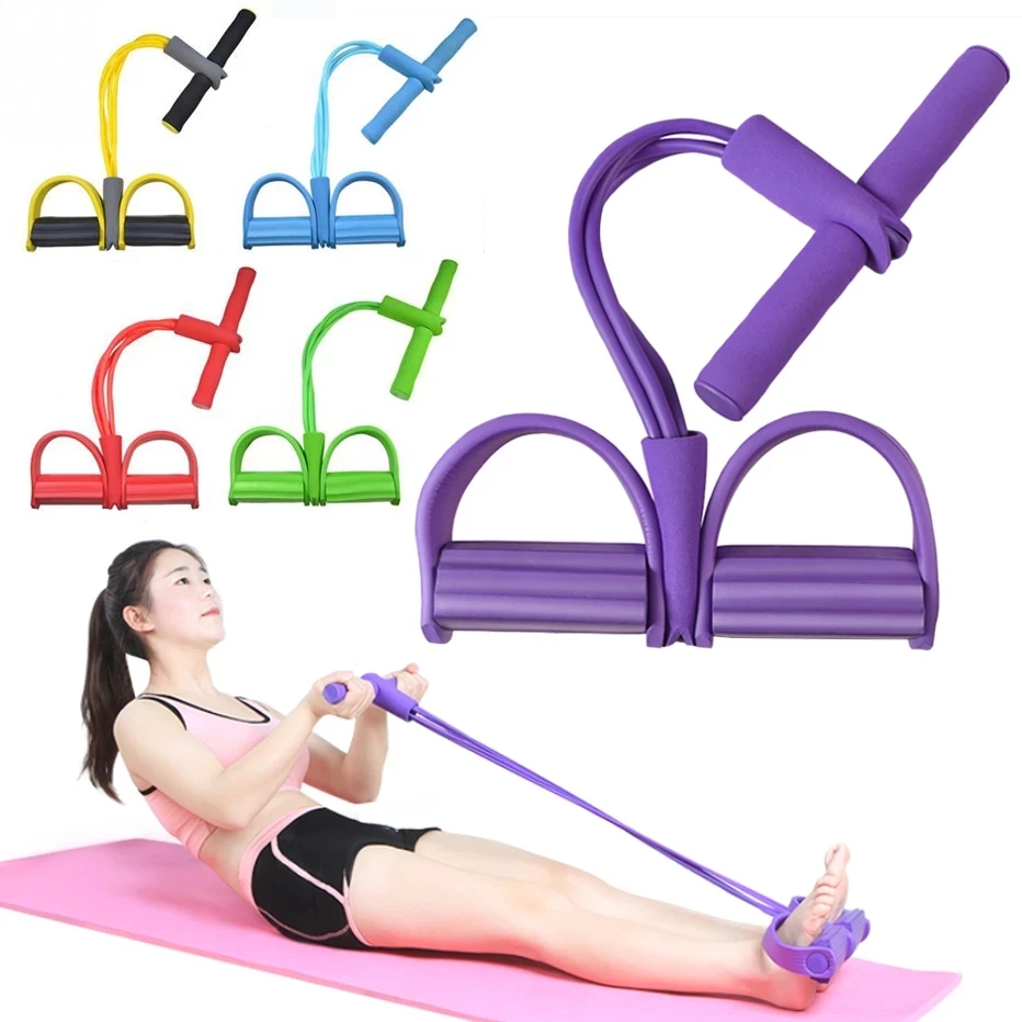 

Fitness gym elastic foot traction rope expander fitness pedal resistance band home abdominal training machine 4 latex tubes