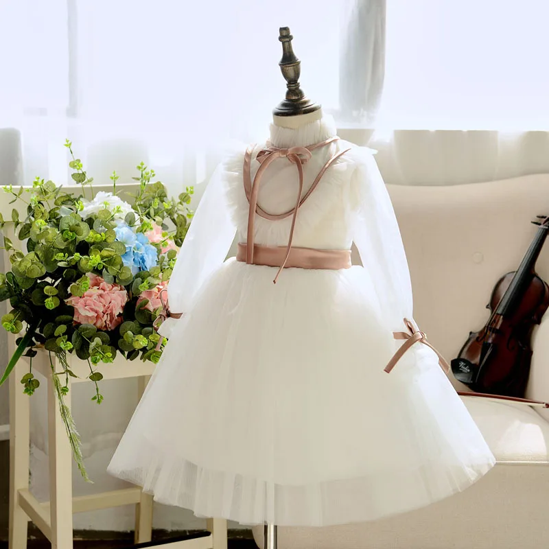 Платье принцессы для маленьких девочек белое кружевное платье крещения на 1-й