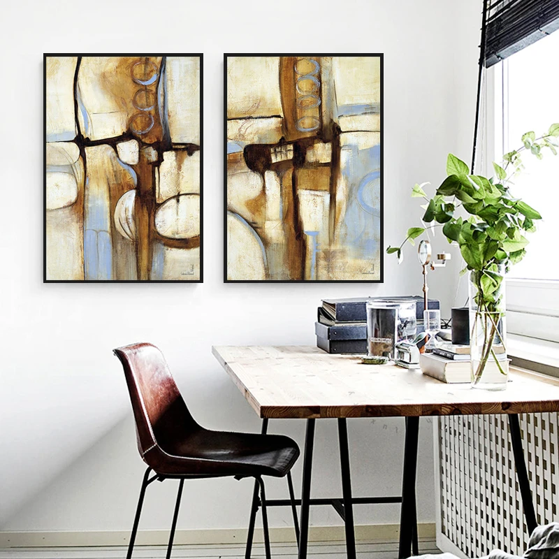Абстрактная Коричневая и желтая серая Картина на холсте Современные постеры