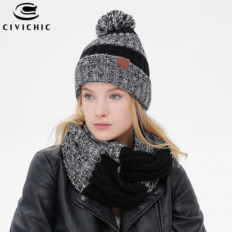 CIVICHIC женская вязаная шапка и шарф комплекты теплой одежды осень-зима вязаные
